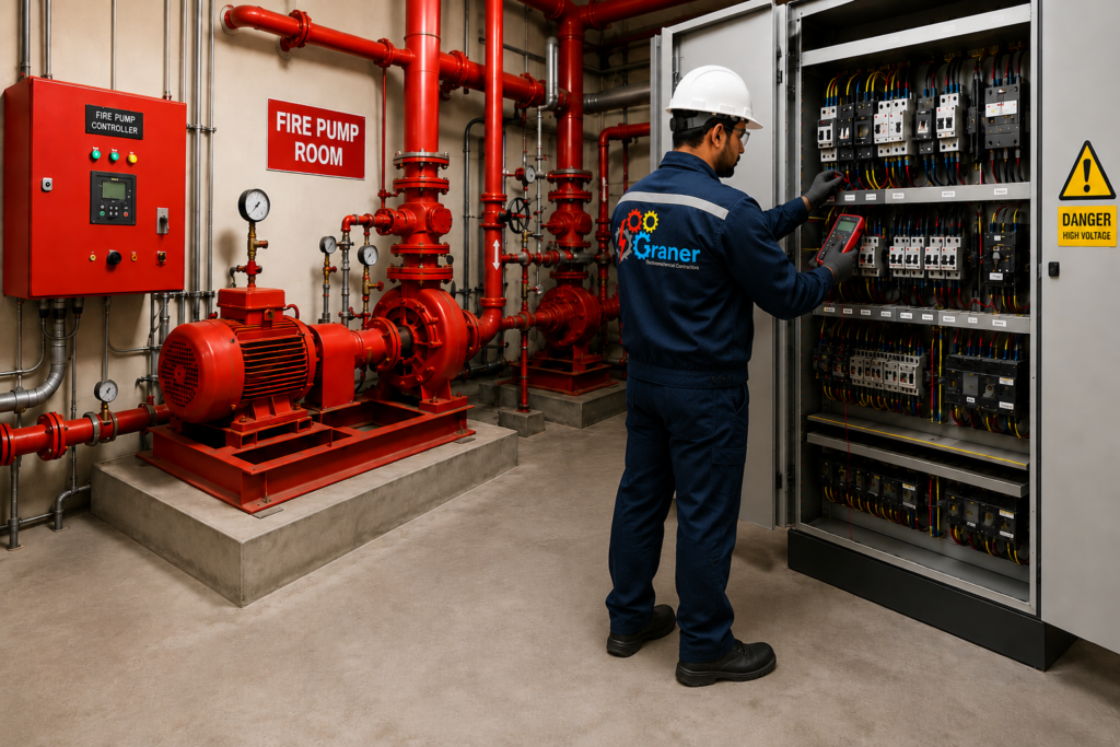 Facility maintenance services Qatar - fire pump inspection and electrical maintenance by Graner
