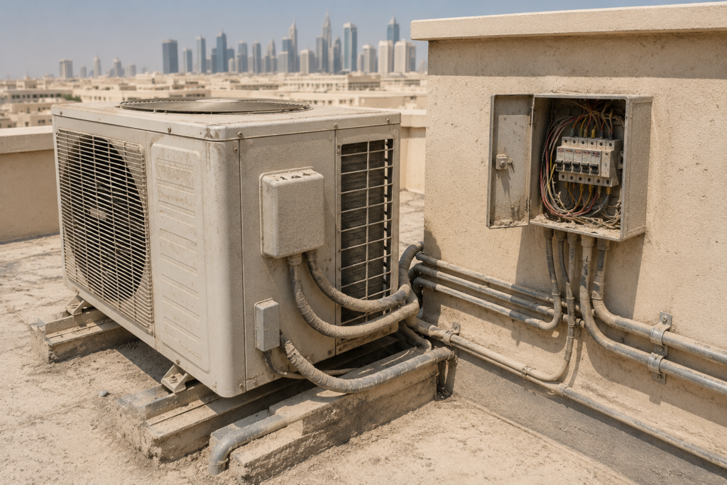 "Dust accumulation on commercial electrical equipment in Qatar's climate"