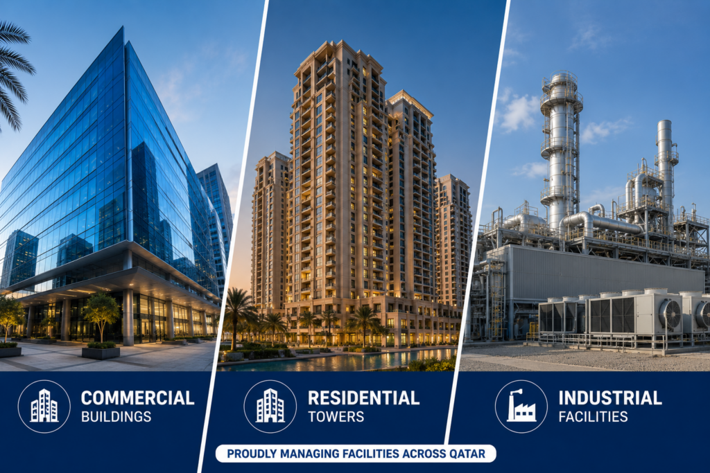 "Types of facilities served by Graner facility management services Qatar"