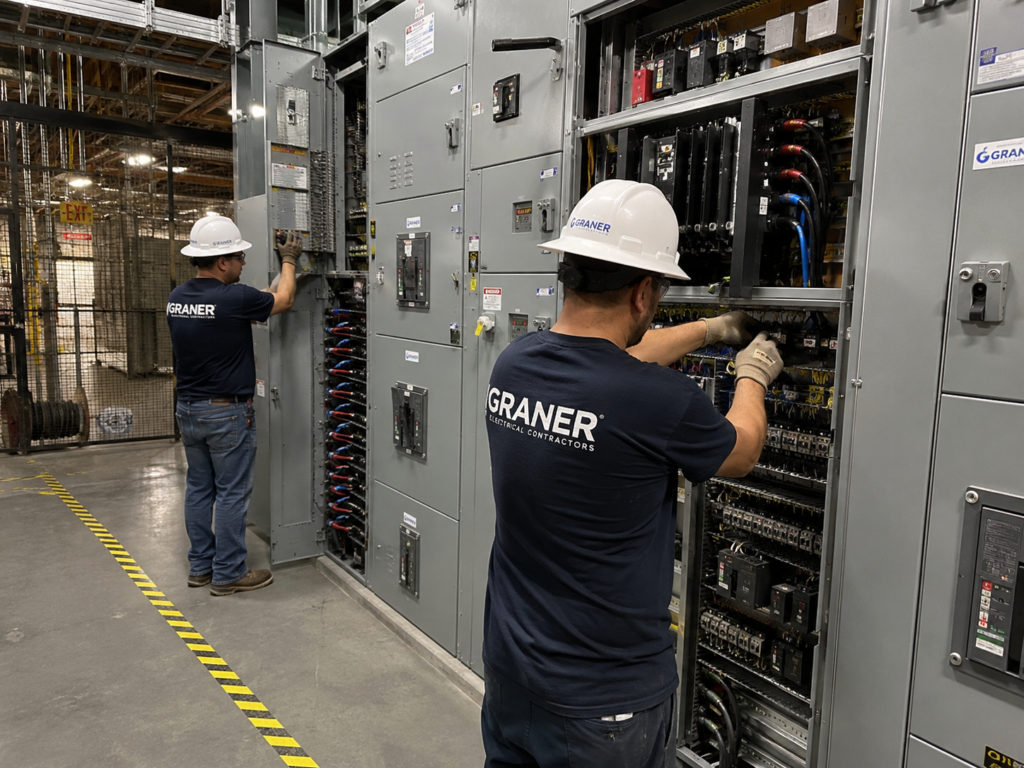 "Graner electrical maintenance team servicing a commercial building in Doha"
