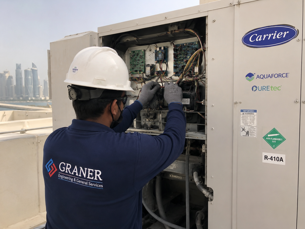 "Graner AC maintenance technician working in Doha, Qatar"