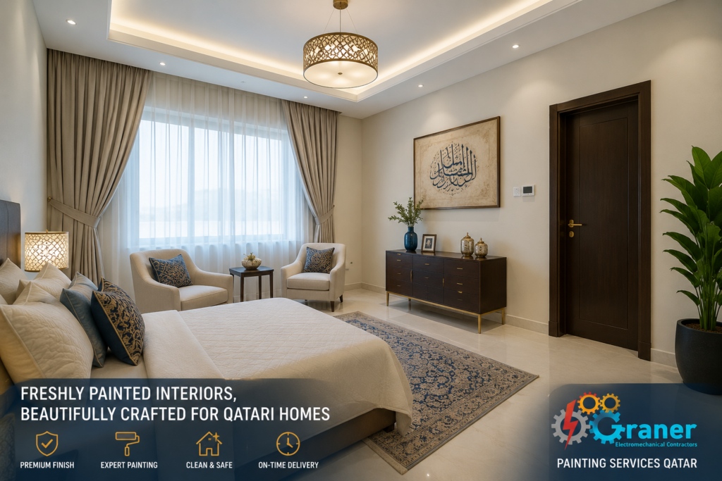"Residential painting services Qatar – interior wall finish in a Doha home"