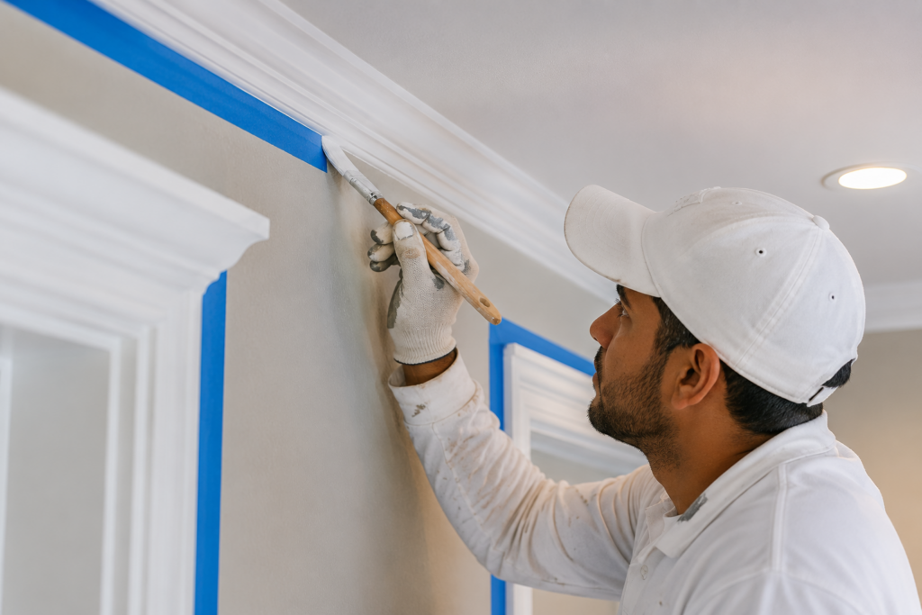 "Interior painting Qatar – detailed trim and wall finishing"
