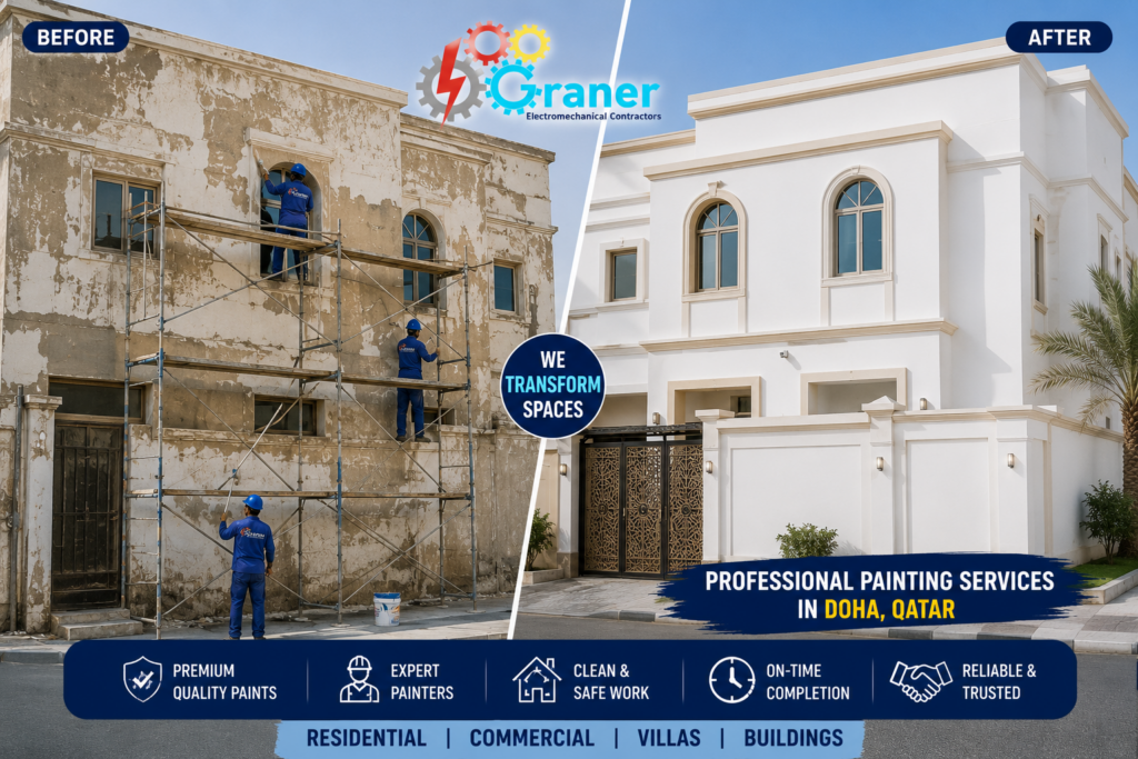 "Graner painting services Qatar – professional crew on a Doha project"