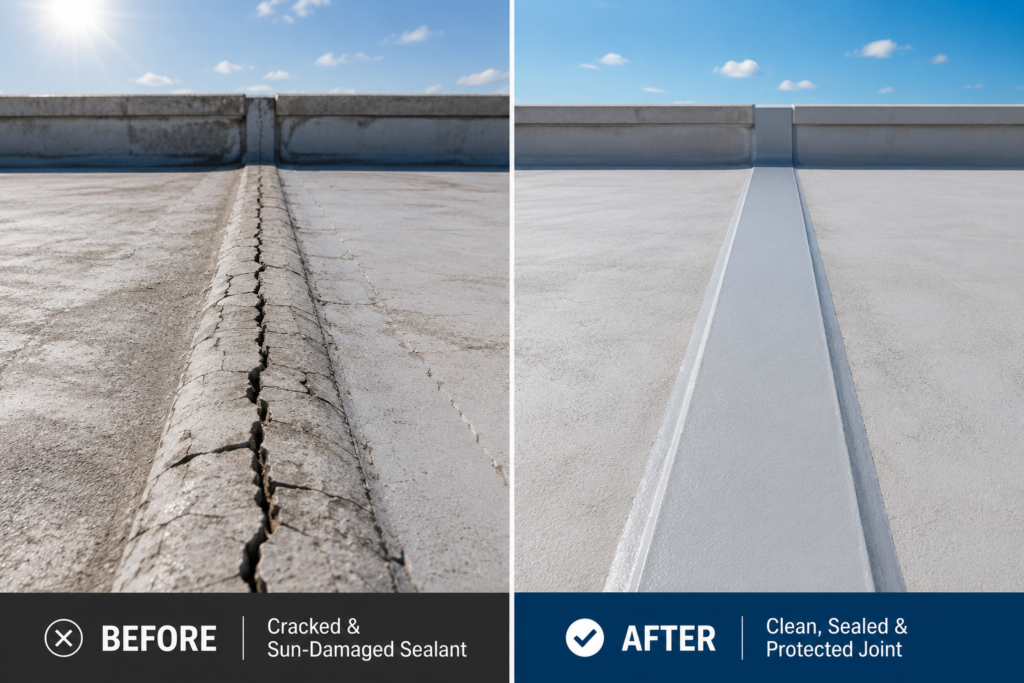"heat damaged vs resealed rooftop membrane Doha Qatar"