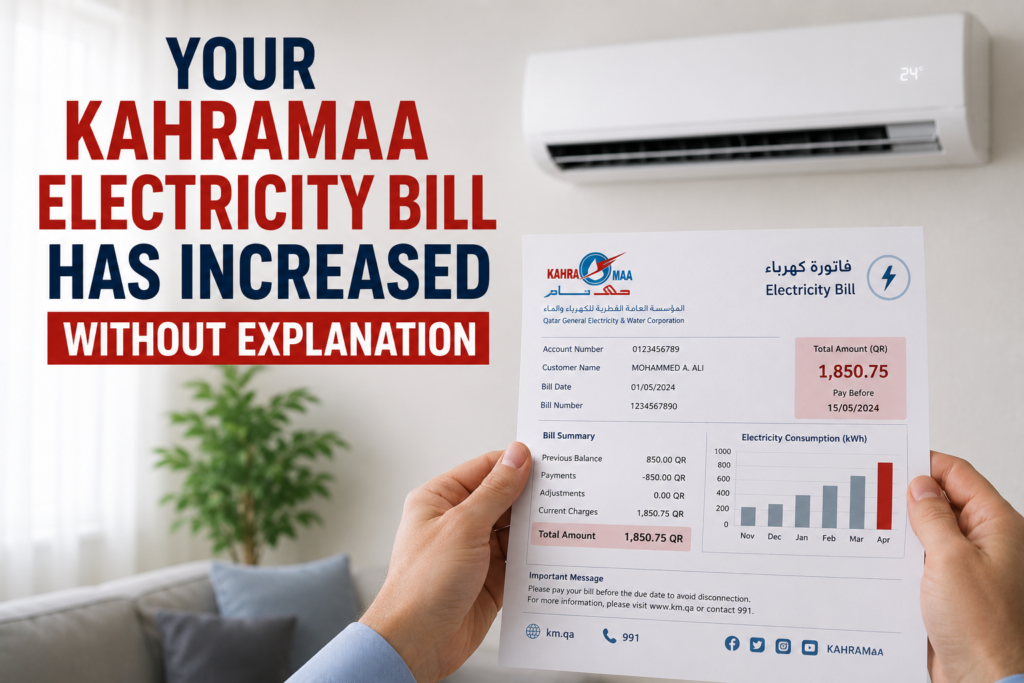  "high KAHRAMAA electricity bill due to inefficient AC — AC servicing Qatar by Graner Electromechanical Contractors"